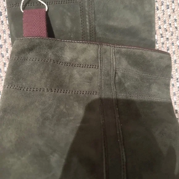 Olive Green Suede Knee-High Boots - Picture 5 of 8